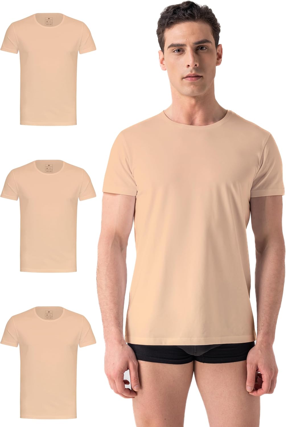 Thumbnail 6 de Burnell & Son Herren T-Shirt 3er Pack Rundhals Unterhemd – Baumwolle, Stretch, Slim Fit