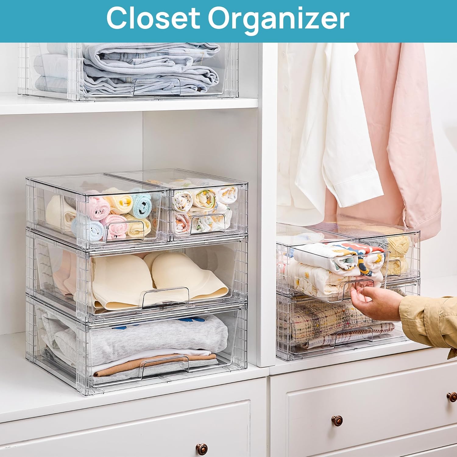 Thumbnail 5 de Vtopmart 3 Pack Stackable Storage Drawers 3pcs