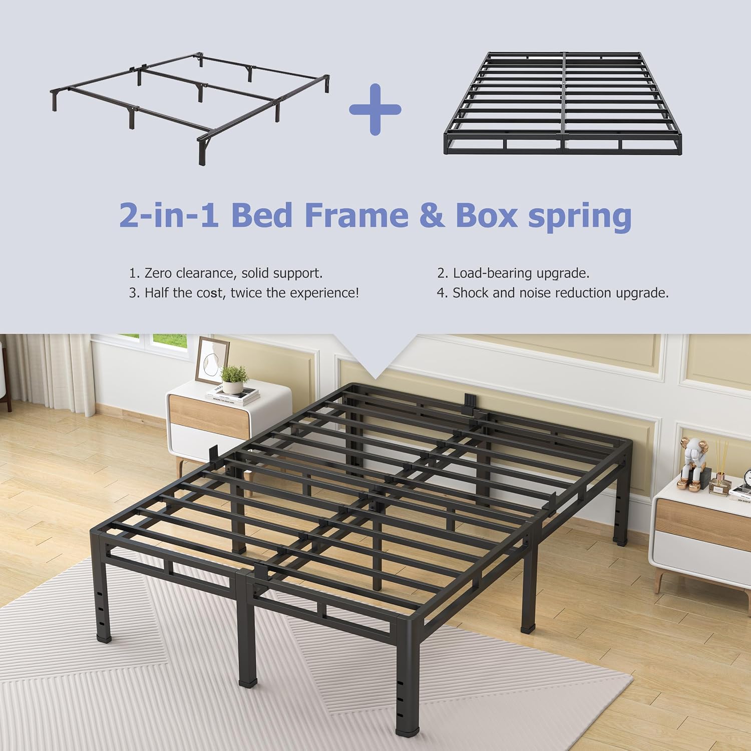 Detalle 2 de NKZ 24 Inch Twin Size Metal Bed Frame with 2-in-1 Platform (No Box Spring Needed)