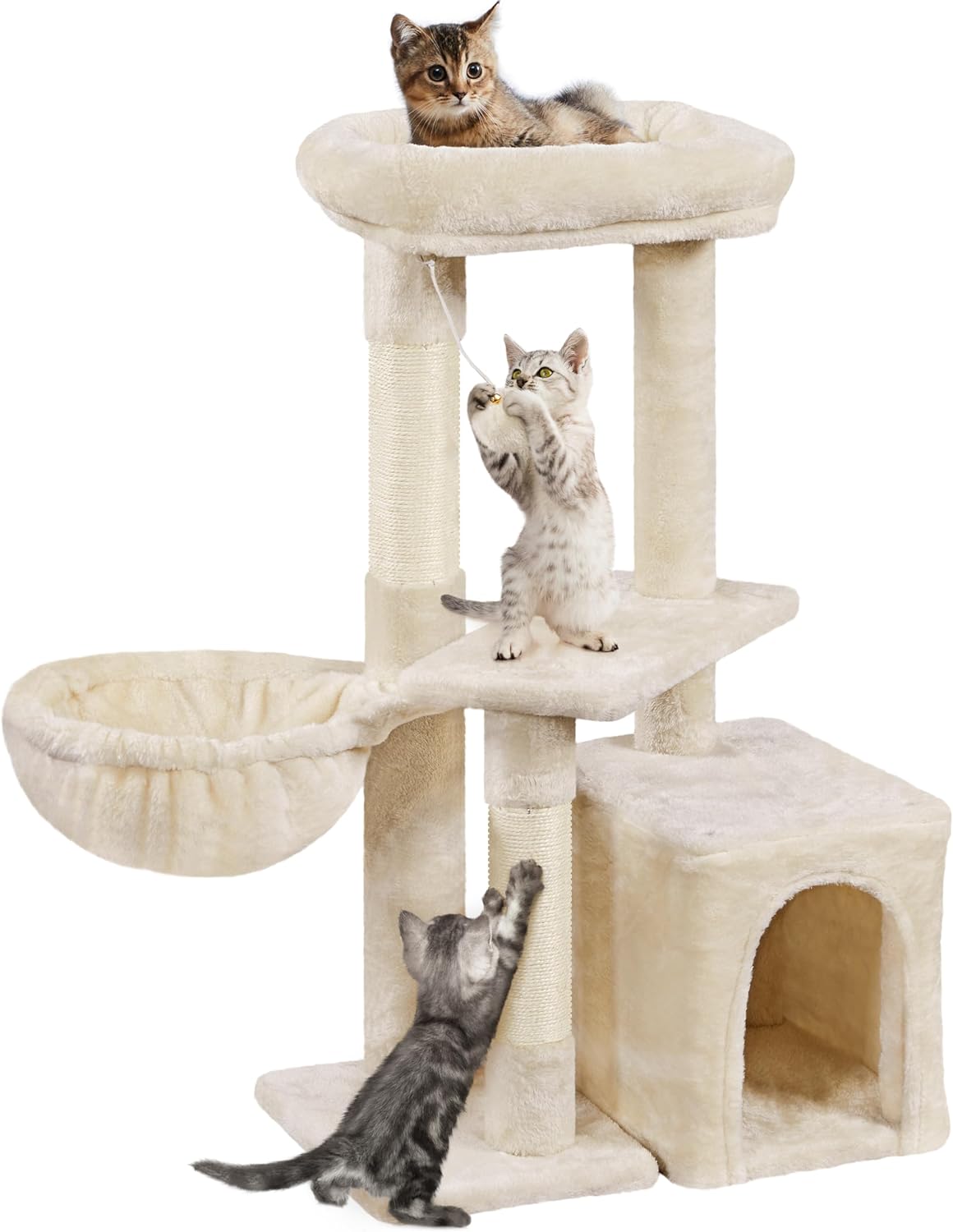 Detalle de Yaheetech Petit Arbre à Chat multiniveau (87 cm) avec poteaux griffoirs, sisal et boule suspendue