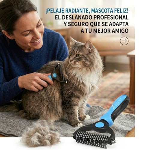 Thumbnail 4 de Cepillo KORY para perros y gatos: deslanador y quita pelos para pelo largo y corto (azul)