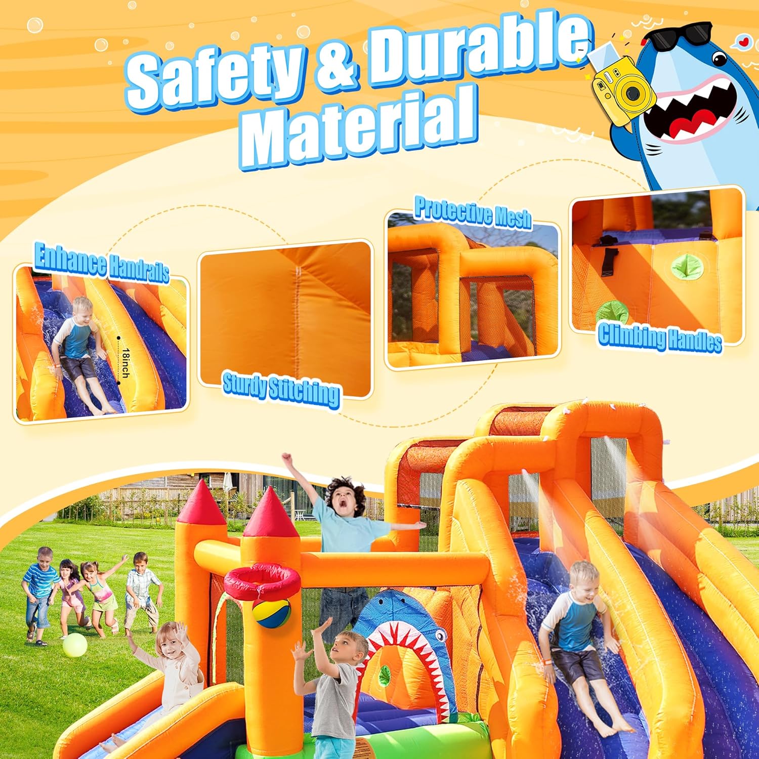 Detalle 2 de Inflatable Bounce House: 10-in-1 Triple Water Slide Castle with 550W Blower