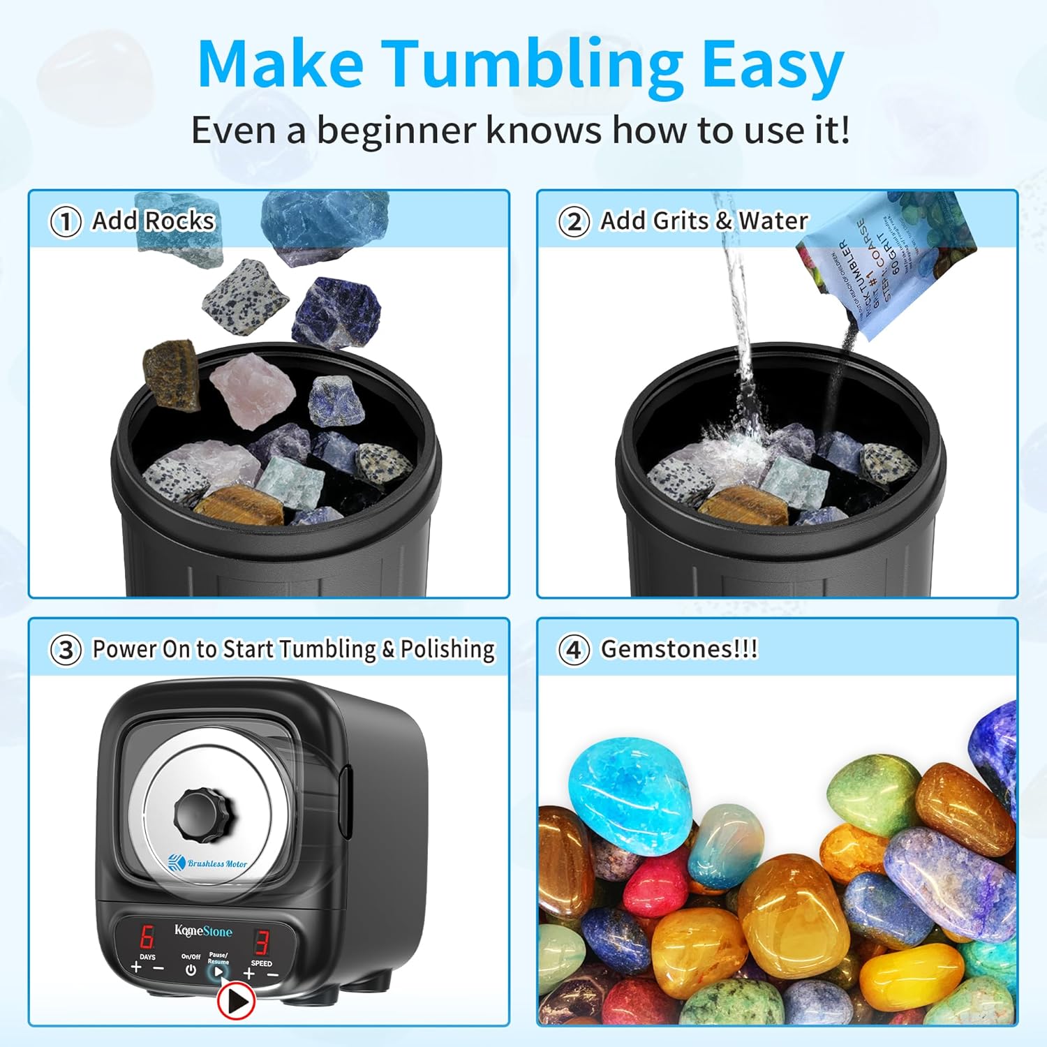 Thumbnail 4 de KomeStone K2 Elite 3 lb Rock Tumbler Kit 🪨