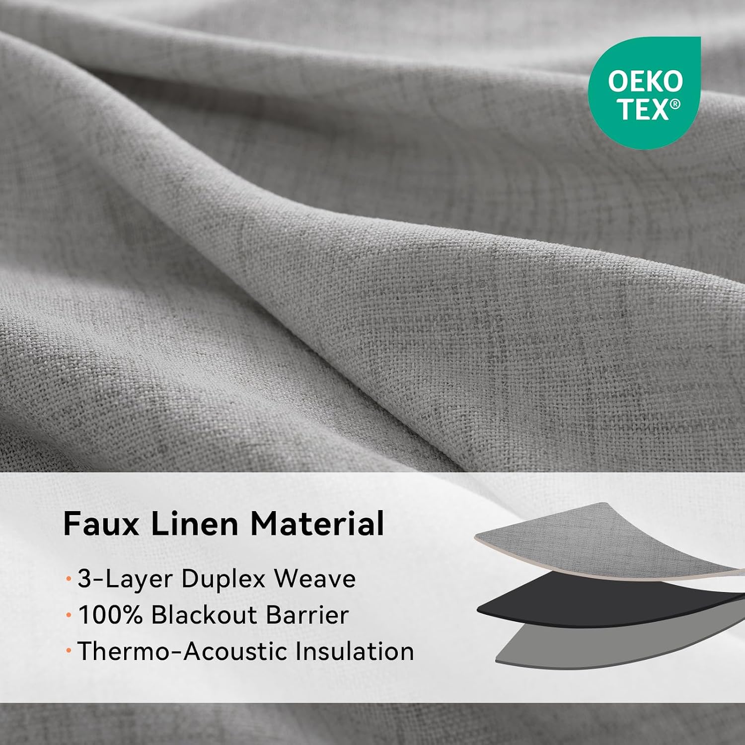 Thumbnail 4 de 100% Blackout Shield Curtains, Faux Linen Texture