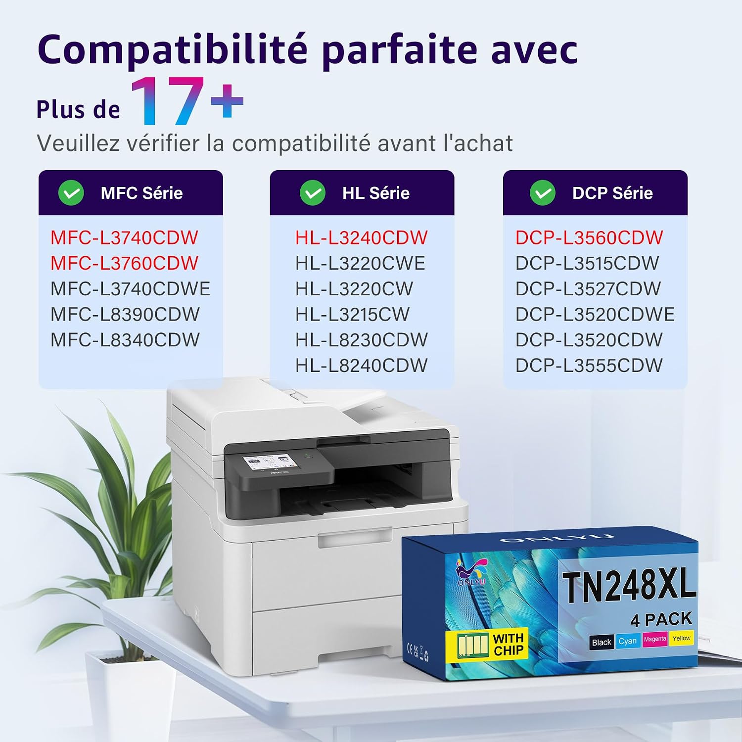 Detalle 2 de OnlyU TN248XL Kit Compatible Brother – 4 cartouches TN248XL (CMYK) pour DCP/L/M séries