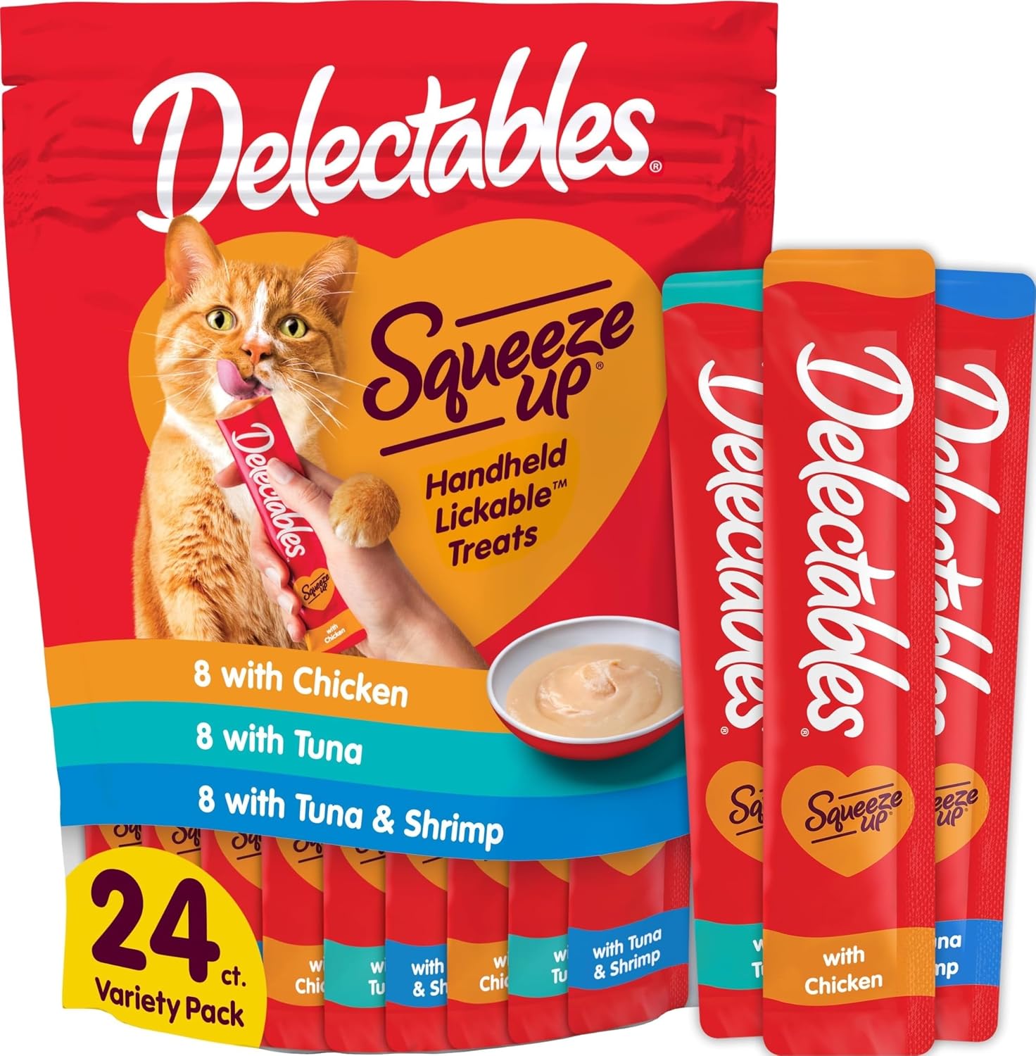 Detalle de Delectables Squeeze Up Variety Pack: Creamy Squeezable Puree Cat Treats (24 Tubes)