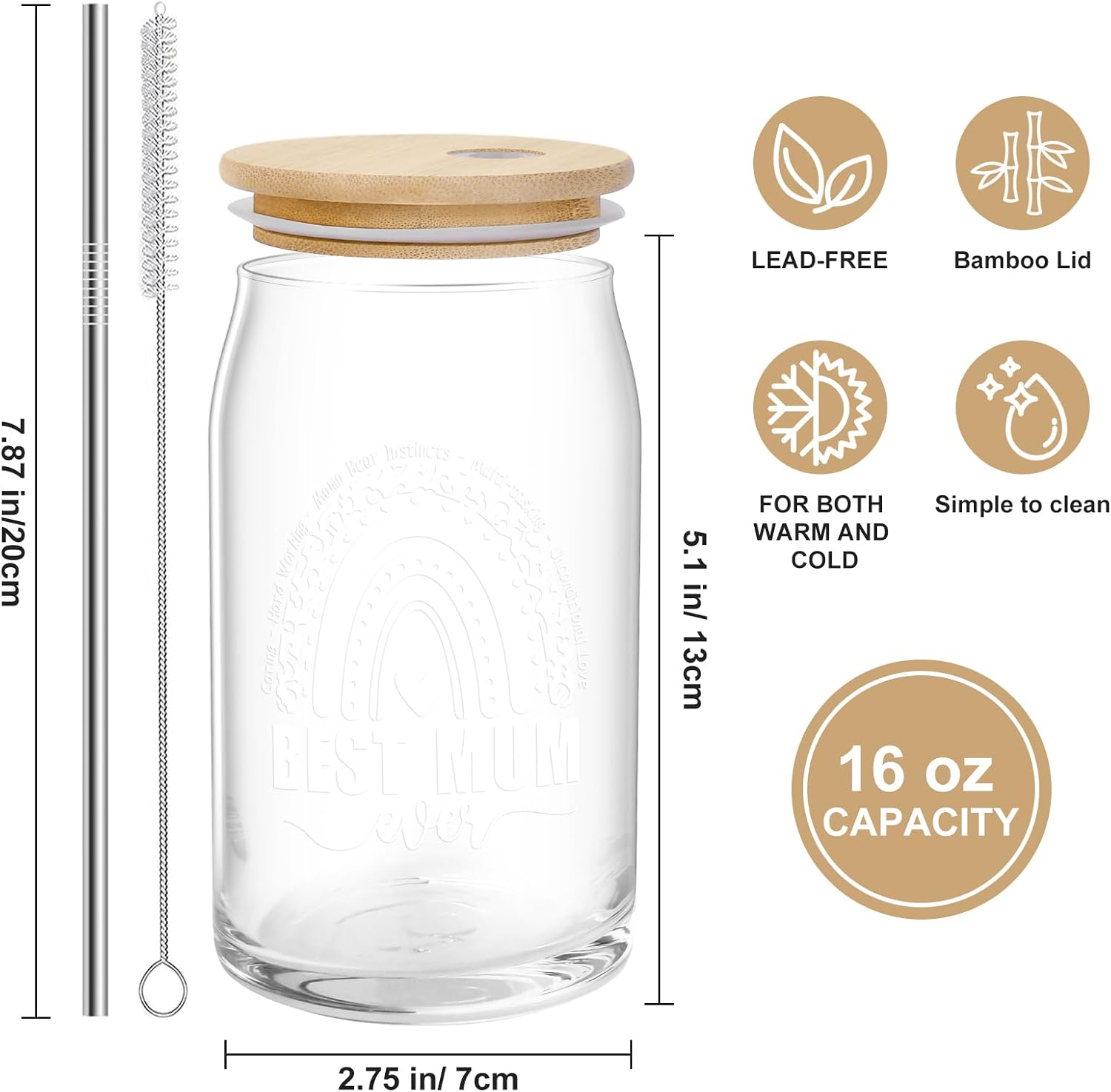 Detalle de DOITGO Mothers Day 16 Oz Glass Cup