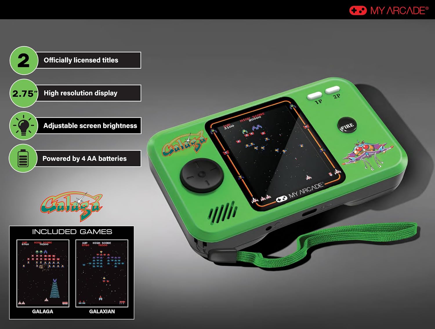 Detalle 2 de MY ARCADE Pocket Player PRO – konsola kieszonkowa Galaga i Galaxian, ekran 2,7 cala