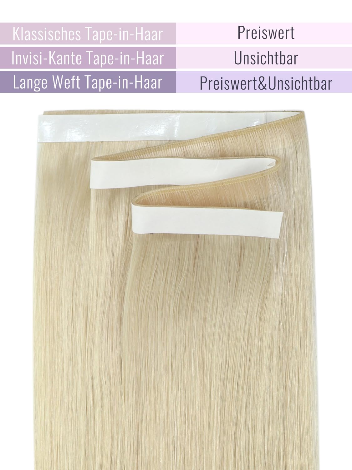 Thumbnail 5 de Fshine Long Tape Echthaar Tressen – Platinblond, 50 cm, Remy Echthaar, lange Tape-Weft
