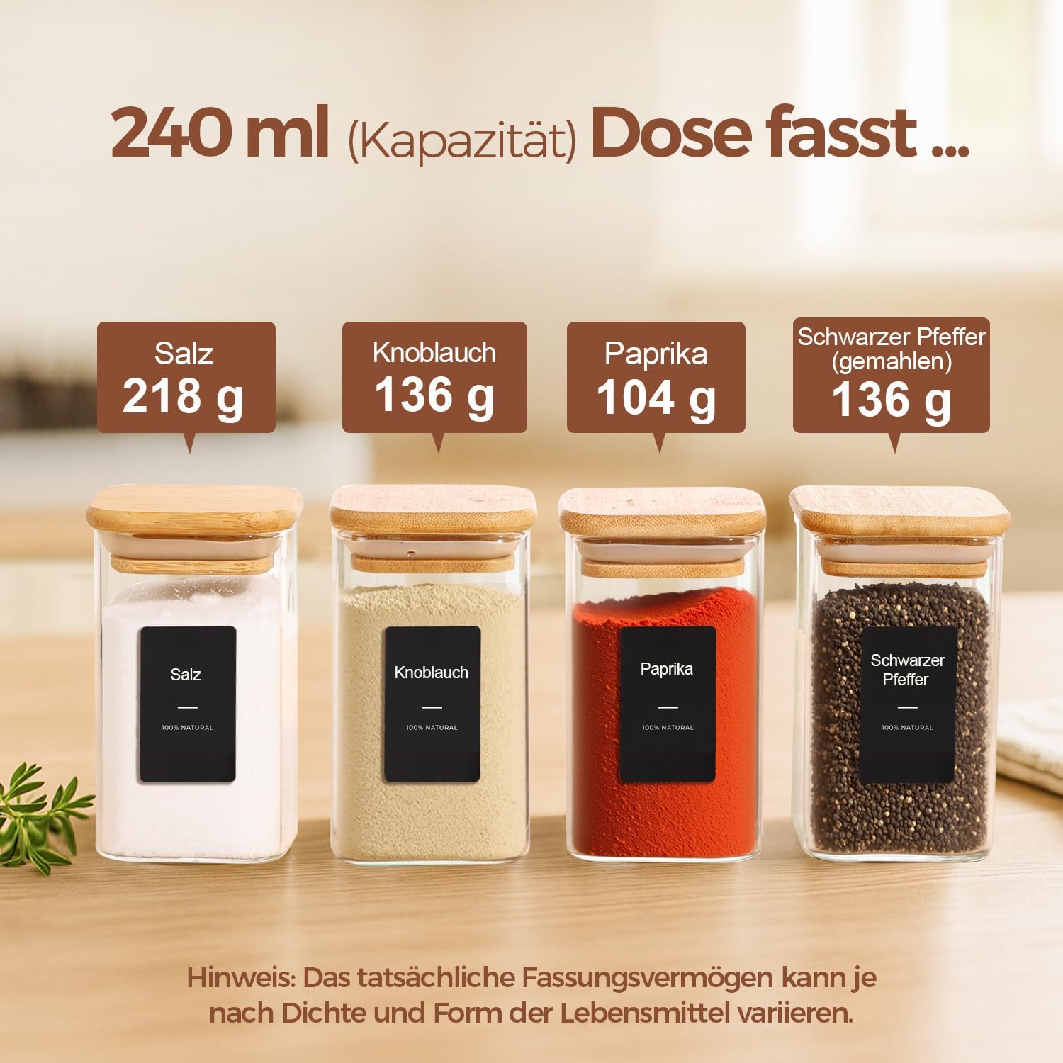 Detalle 2 de ComSaf Gewürzgläser 240 ml, 12er Set mit Etiketten 🧂