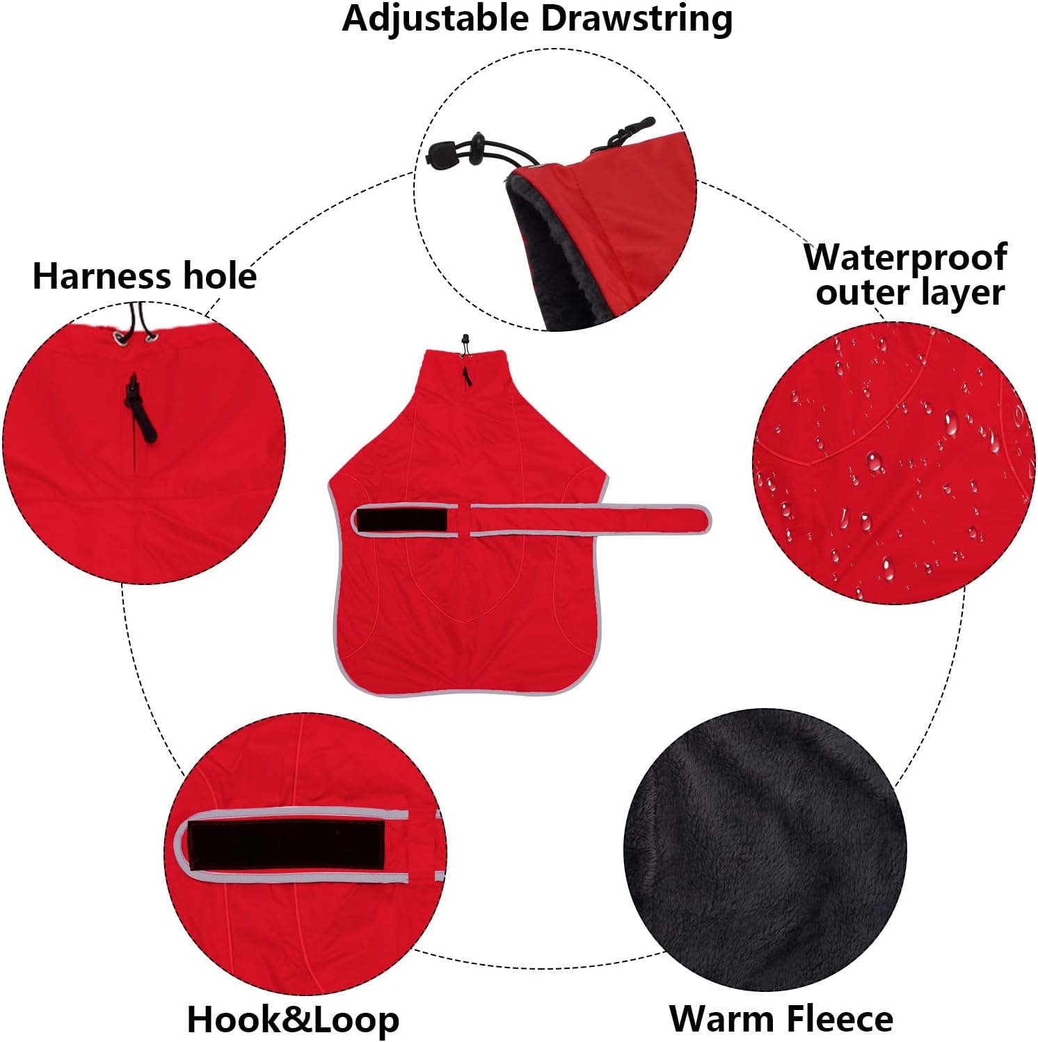 Detalle 2 de Greyhound Winter Coat: Red XXLarge with Padded Fleece Lining and Reflective Trim