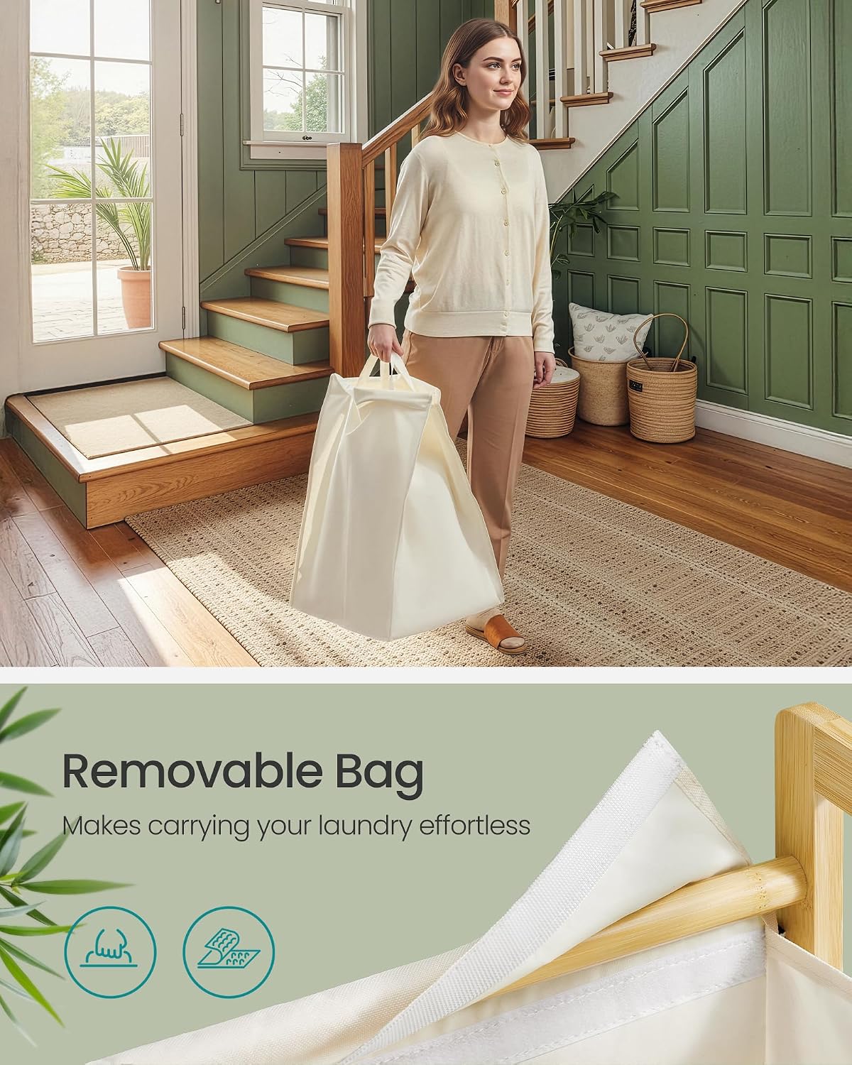 Thumbnail 6 de SONGMICS ROCKI RLH102WD01 Laundry Hamper, 100 L, Two Compartments