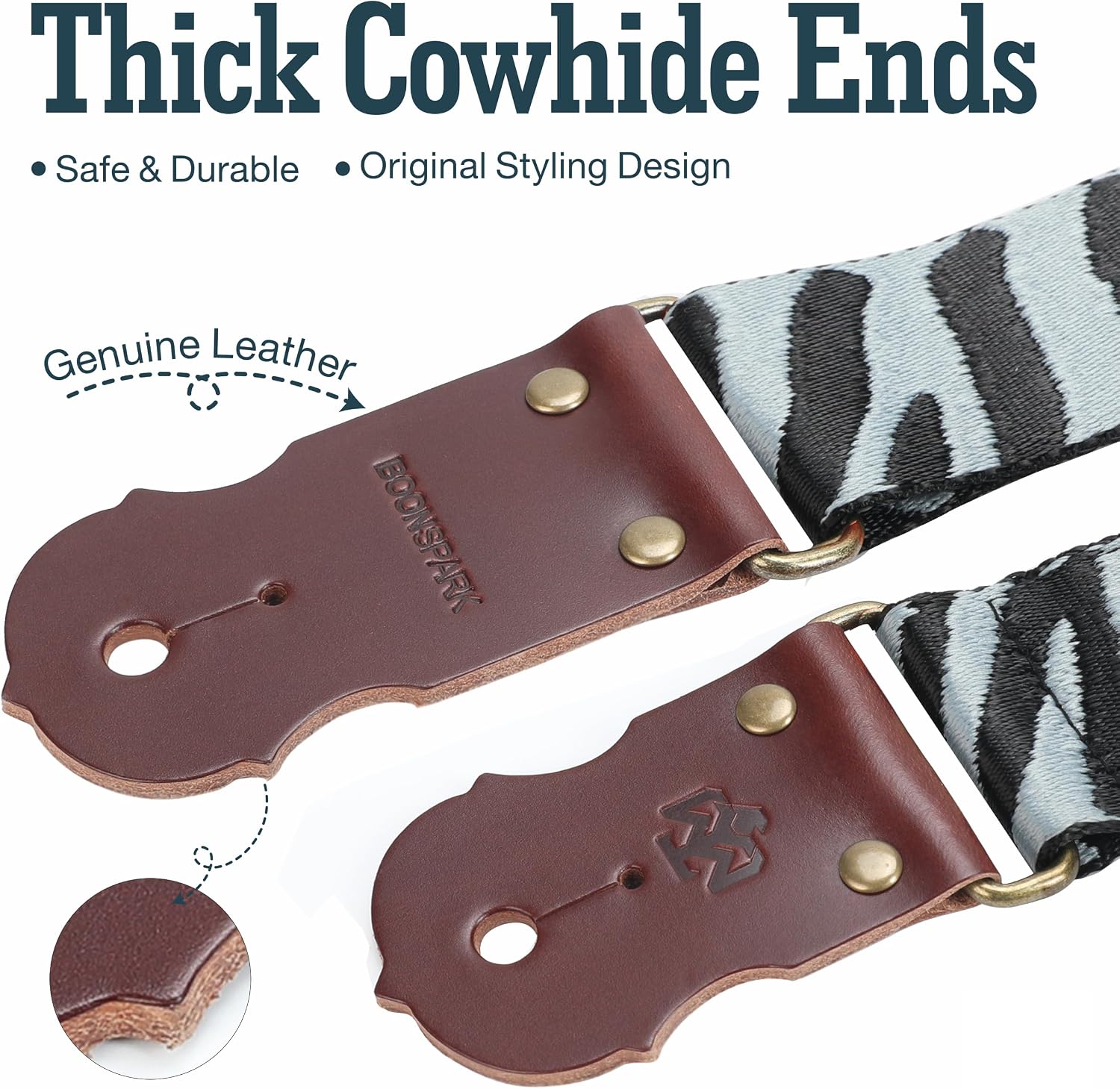 Detalle de BOONSPARK Guitar Strap-BS001 Zebra Guitar Strap, 2-Inch Cotton Jacquard