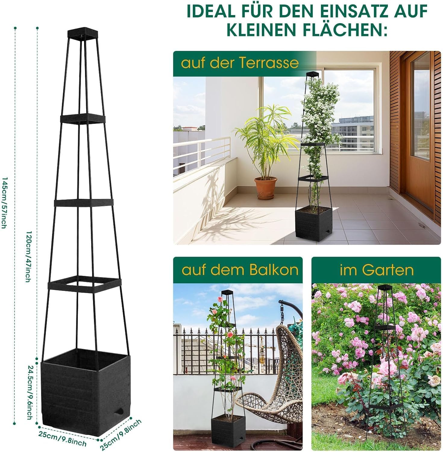 Thumbnail 4 de MYMULIKE Tomatentopf-Set mit Rankhilfe (2 Stück) und Selbstbewässerung bis 145 cm