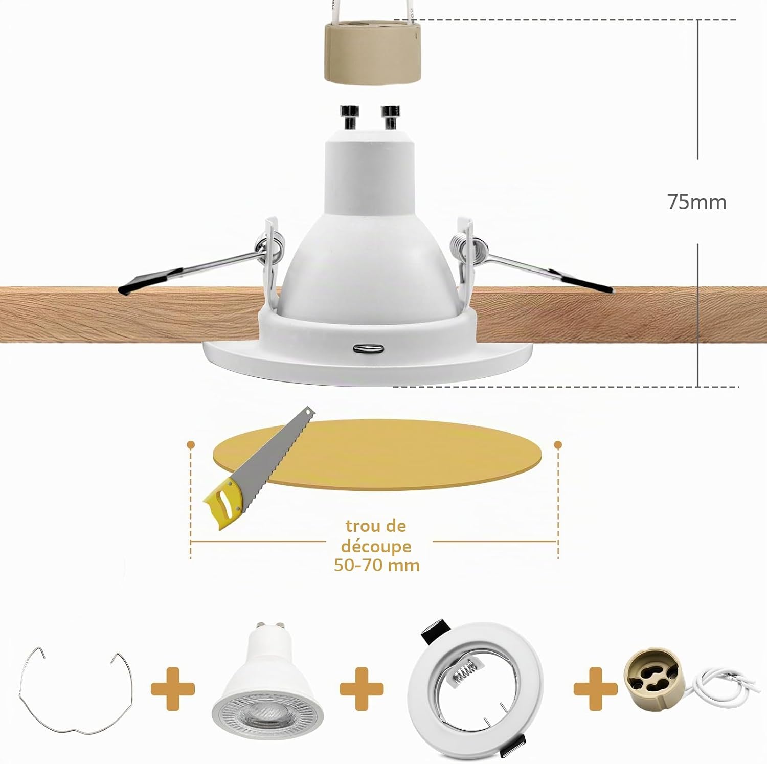 Detalle 2 de LteelDay LD-YX-DH-B-6 GU10-inbouwspothouders, 6 matte witte metalen ringen