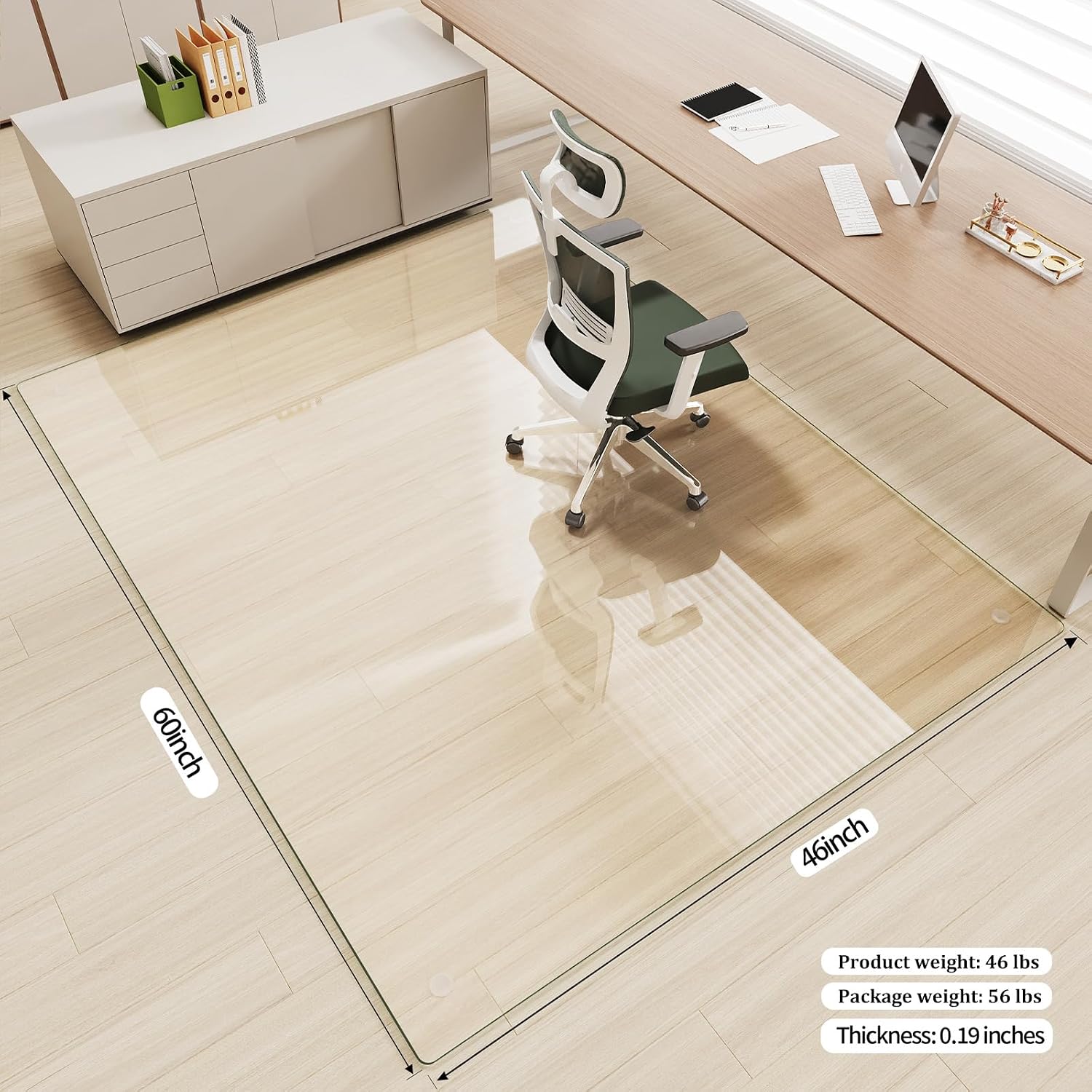 Detalle de Koonmi Office Chair Mat for Carpet, 46" x 60" Tempered Glass, 0.19" Thick
