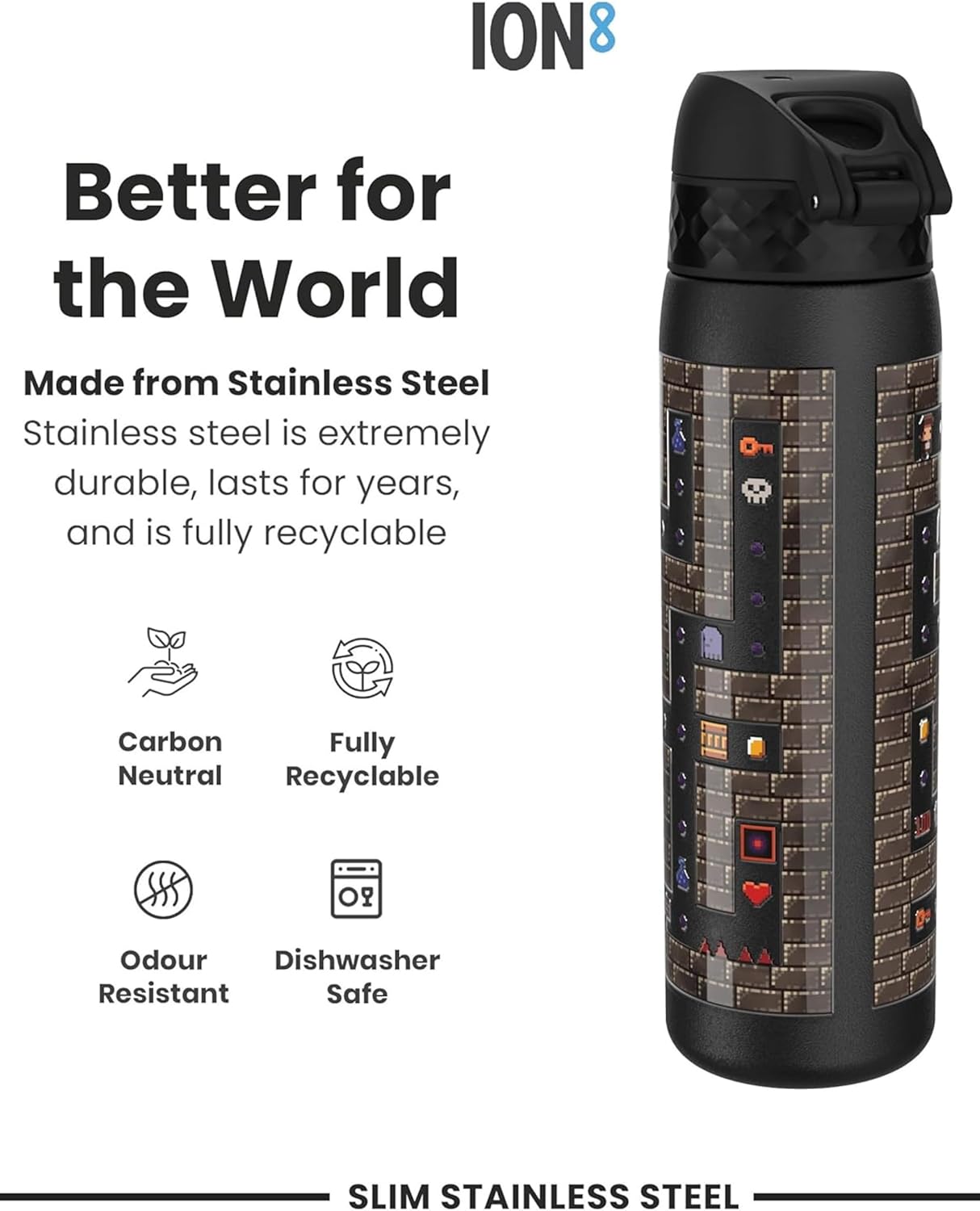 Detalle 2 de ION8 Water Bottle 500ml/18oz: Slim Stainless Steel, Leak‑Proof & BPA‑Free