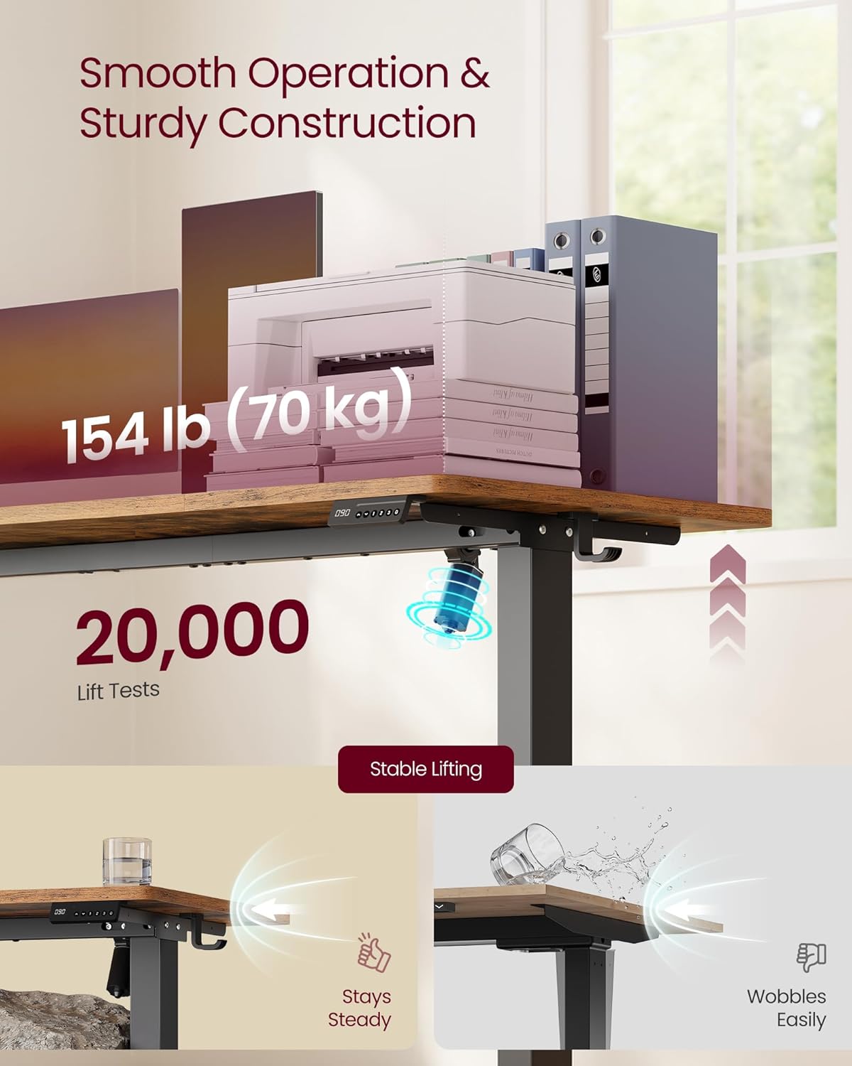 Detalle de VASAGLE Electric Standing Desk LSD310KD01 (100 x 60 cm) in Rustic Brown