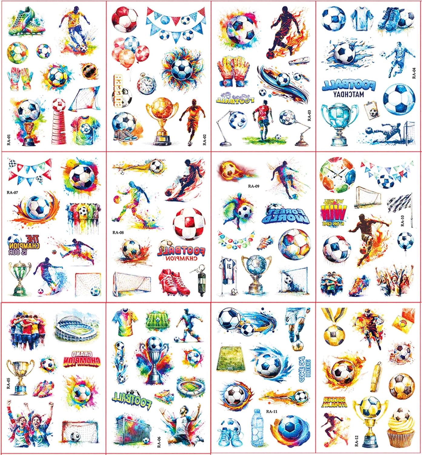 Thumbnail 1 de Fußball Glitzer Tattoo für Kinder – 12 Blatt temporäre Fußball-Tattoos mit Glitzerdesign