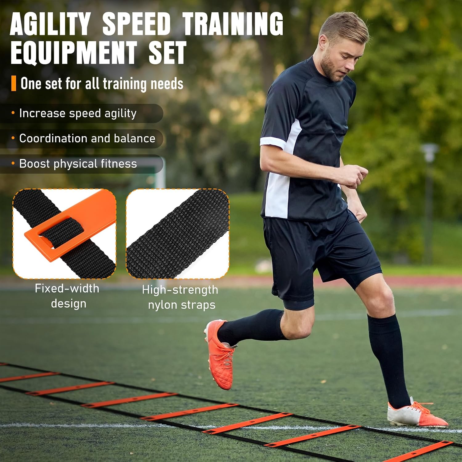 Detalle de MUROZA Agility Ladder Orange Speed Training Set with 20-ft Ladder