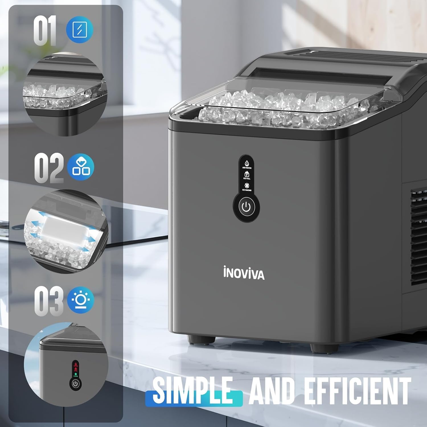 Thumbnail 6 de inoviva K1.0 Nugget Ice Maker, 6-Minute Ice, Self-Cleaning, 26.5 lbs/Day
