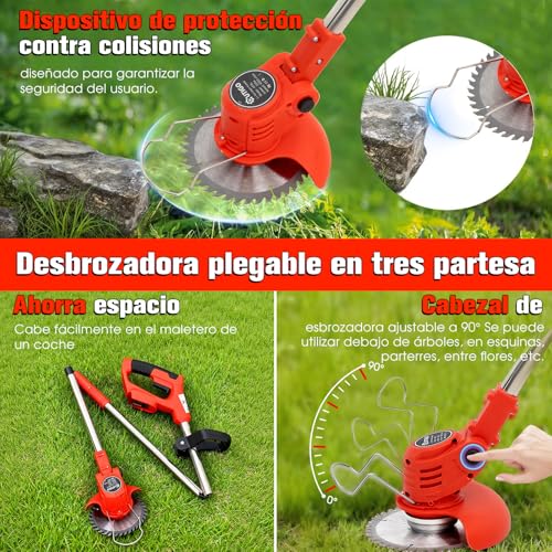 Detalle de OUTIGO Desbrozadora a batería: kit completo con 2 baterías y 4 cuchillas
