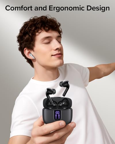 Detalle de TAGRY X08 True Wireless Earbuds: 60-Hour Playback, LED Power Display, and IPX5 Sweatproof Convenience