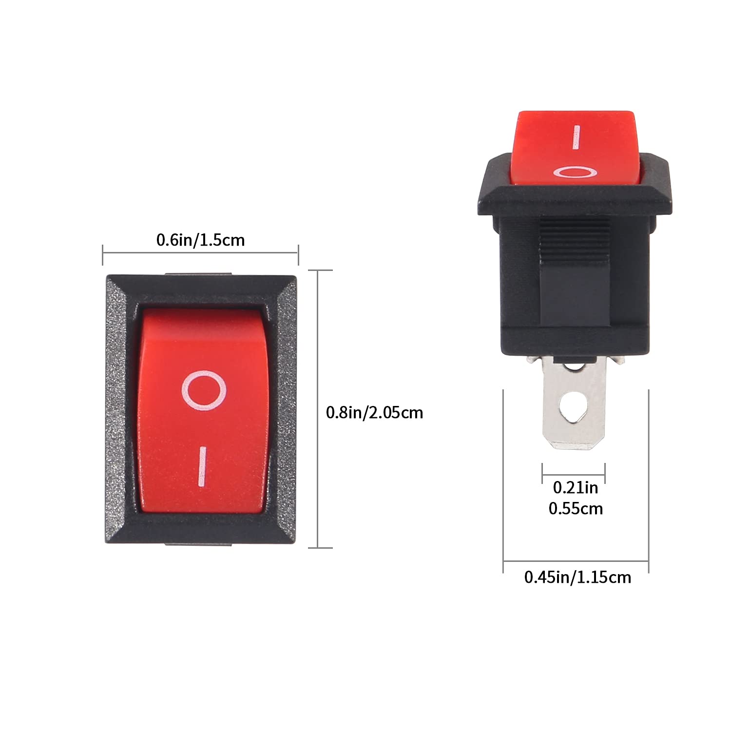 Thumbnail 2 de 10 x ON/OFF mini boat rocker switch (2-pin, SPST) — 6A/250V 10A/125V, red