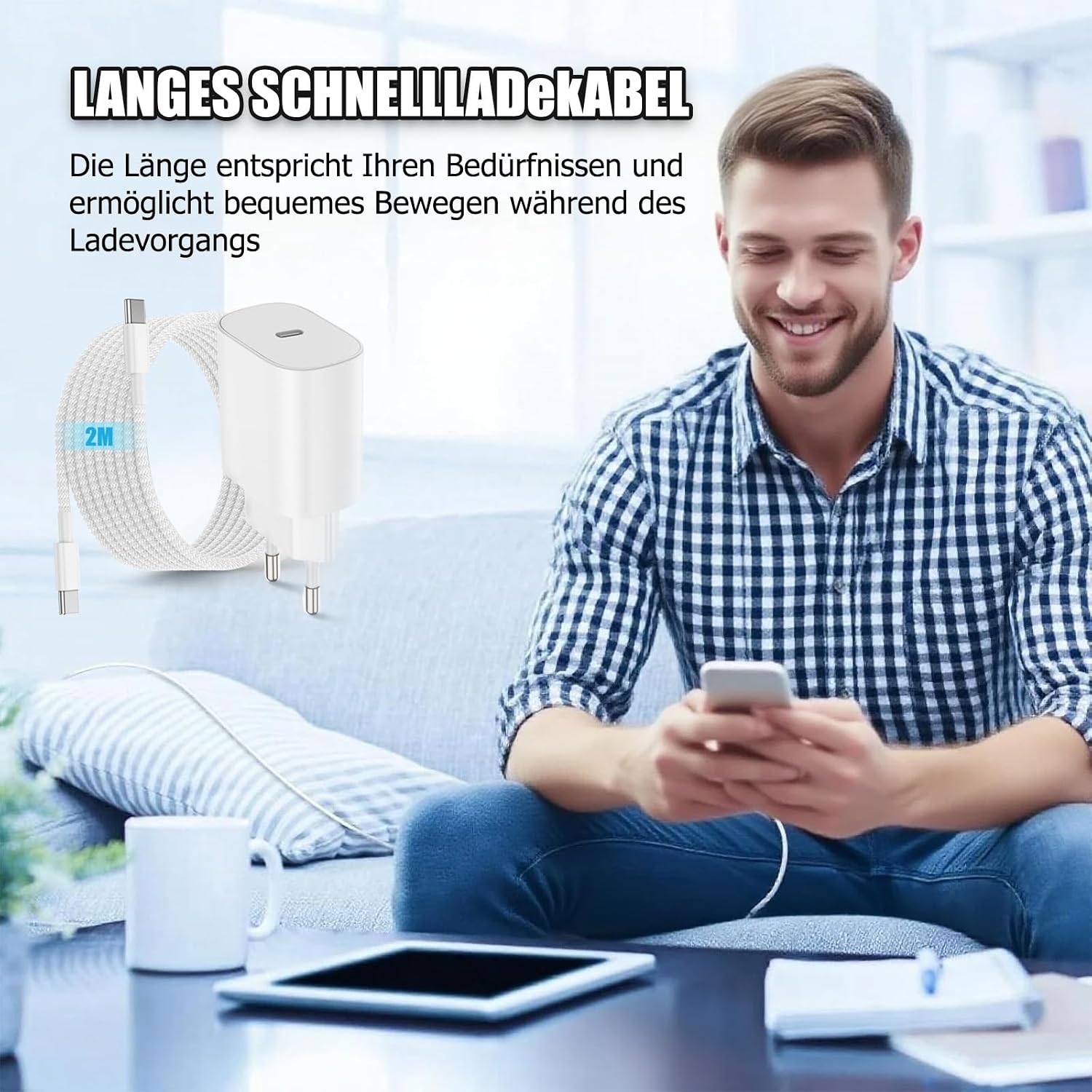 Thumbnail 2 de Chargeur rapide USB‑C 25W pour iPhone 17/16/15 et iPad (avec câble USB‑C 2 m) – Chargeur mural PD