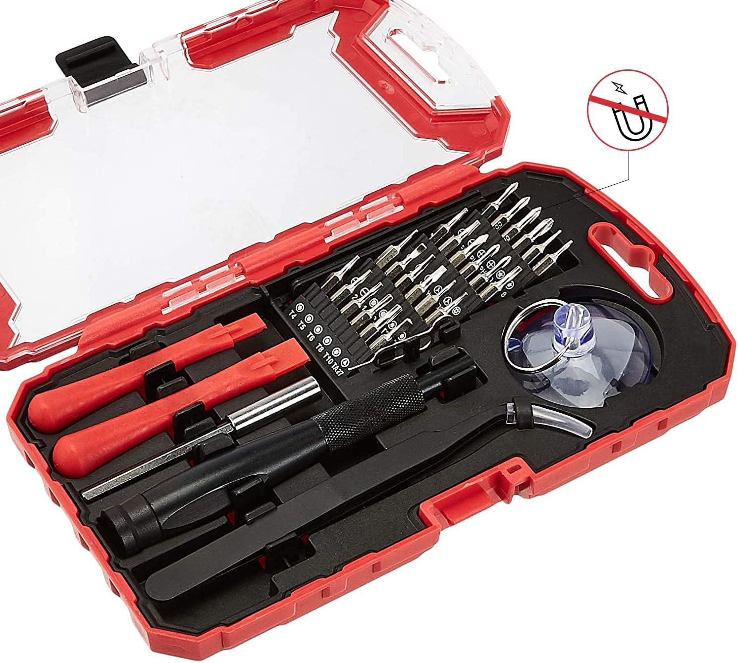 Detalle de Amazon Basics 32-Piece Electronics Repair Screwdriver Set, Red