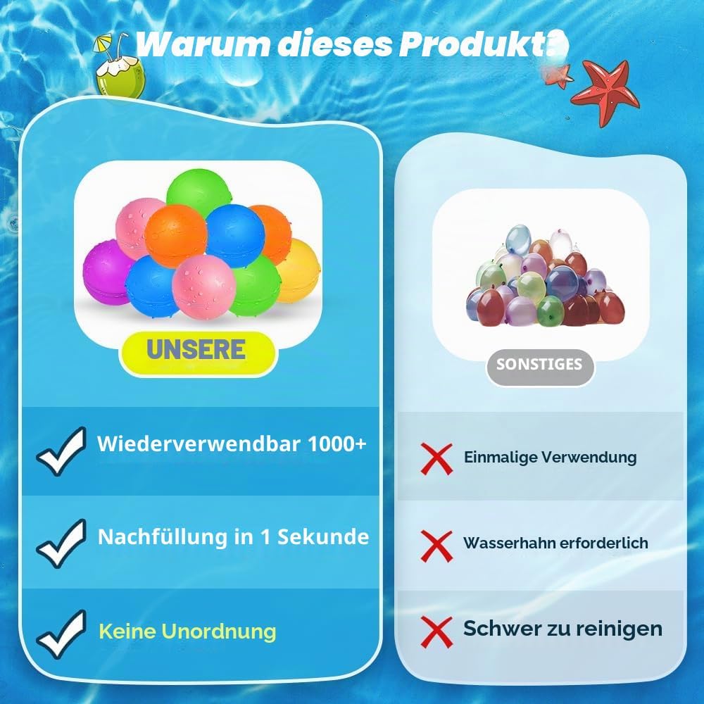 Detalle de Wasserbomben Wiederverwendbar aus Silikon – magnetische Selbstverschluss-Wasserbomben, 8 Stück