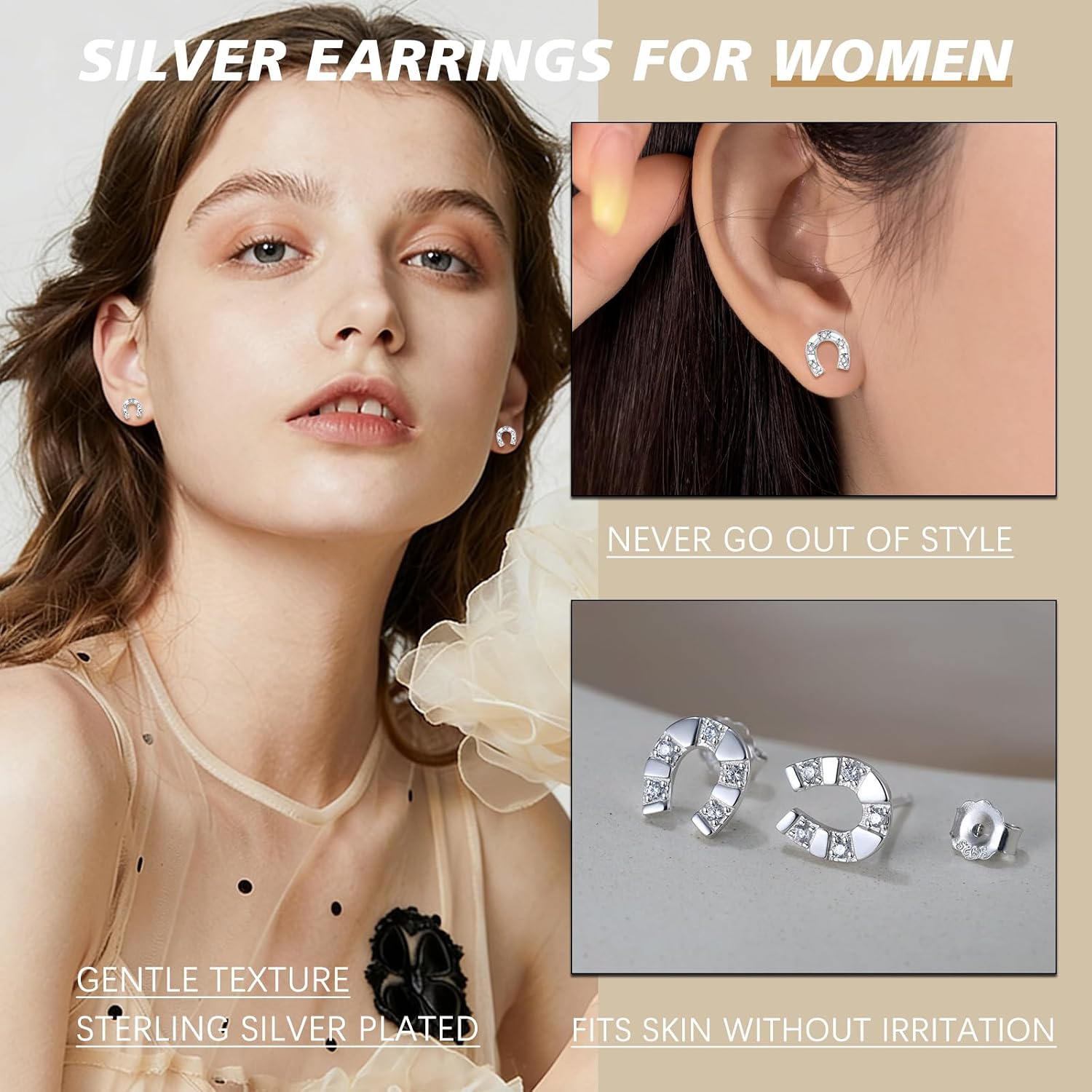 Detalle de Loutade Ohrstecker Silber 925 – hypoallergene 8 mm, Cubic Zirkonia, minimalistisch