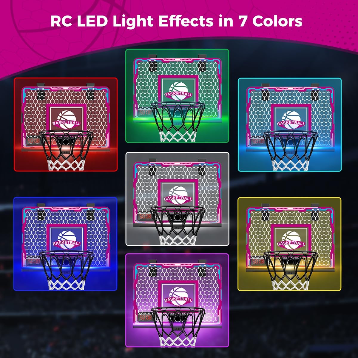Thumbnail 2 de VATOS Cerceau de basket-ball d'intérieur pour filles avec LED et tableau d’affichage
