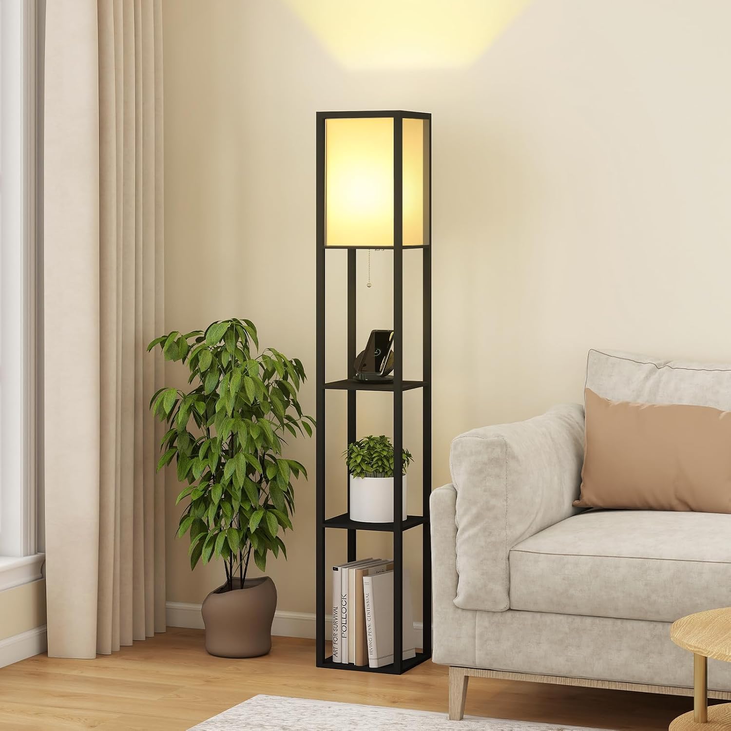 Detalle de Fullwatt Stehlampe mit Holzregal 160 cm