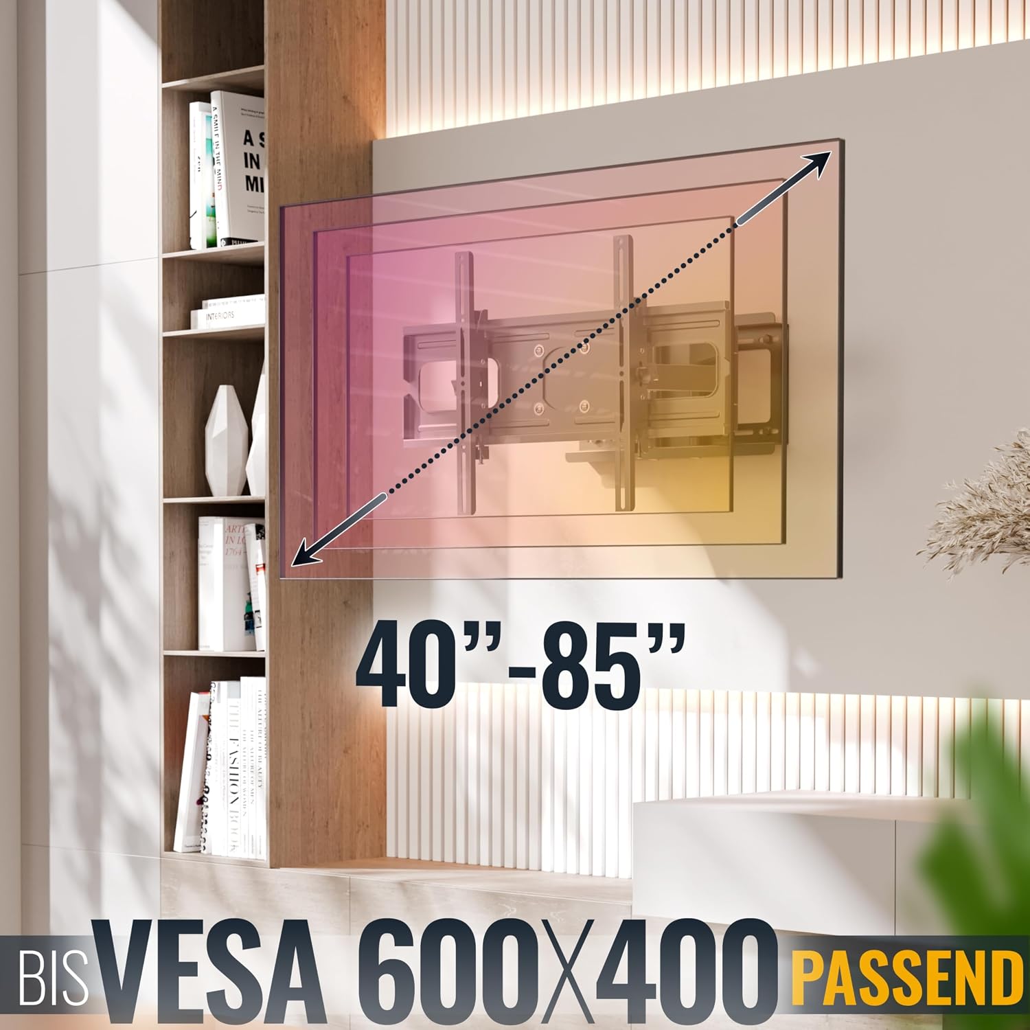 Detalle de RICOO R06 TV-Wandhalterung schwenkbar für 40–85 Zoll, bis 95 kg, VESA 600x400 (400)x400 mm