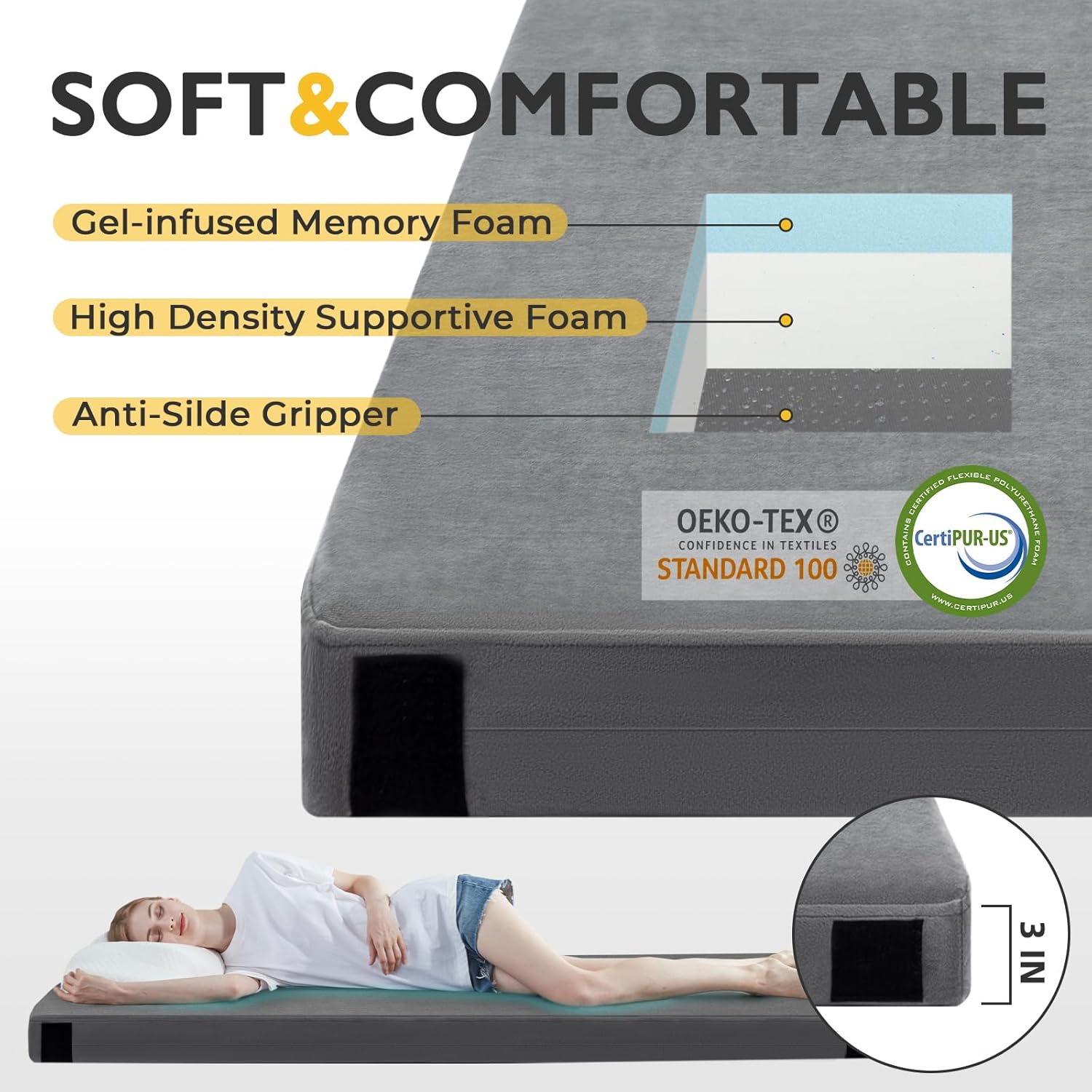 Detalle de Kingfun 3 Inch CertiPUR-US Memory Foam Camping Mattress Pad
