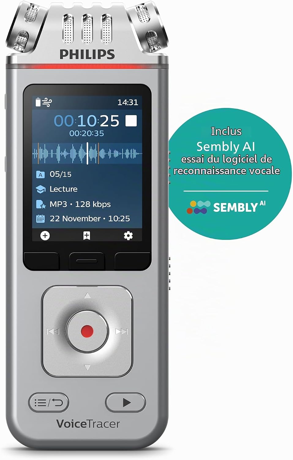 Thumbnail 1 de Philips VoiceTracer DVT4115 audiorecorder met drie microfoons, MP3/PCM en 8 GB