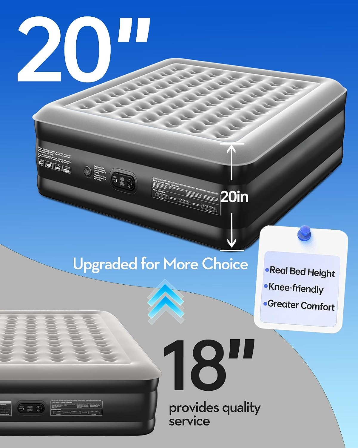 Detalle de OhGeni AMH5 King Air Mattress, 20-Inch Raised with Built-In Pump