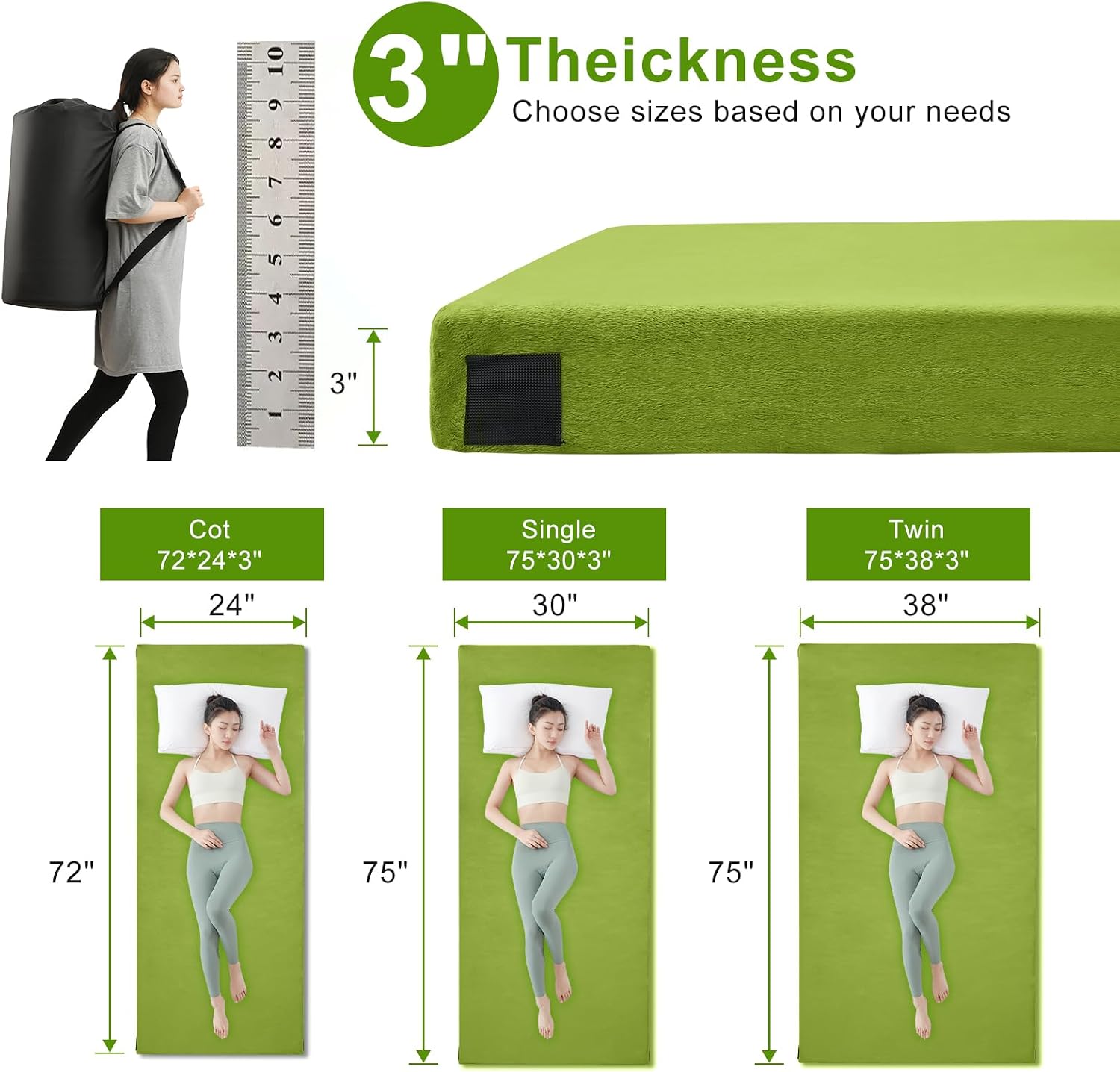 Detalle de Lxotvae Memory Foam Camping Mattress Pad (Waterproof, Non-Slip Roll-Up) for Adults