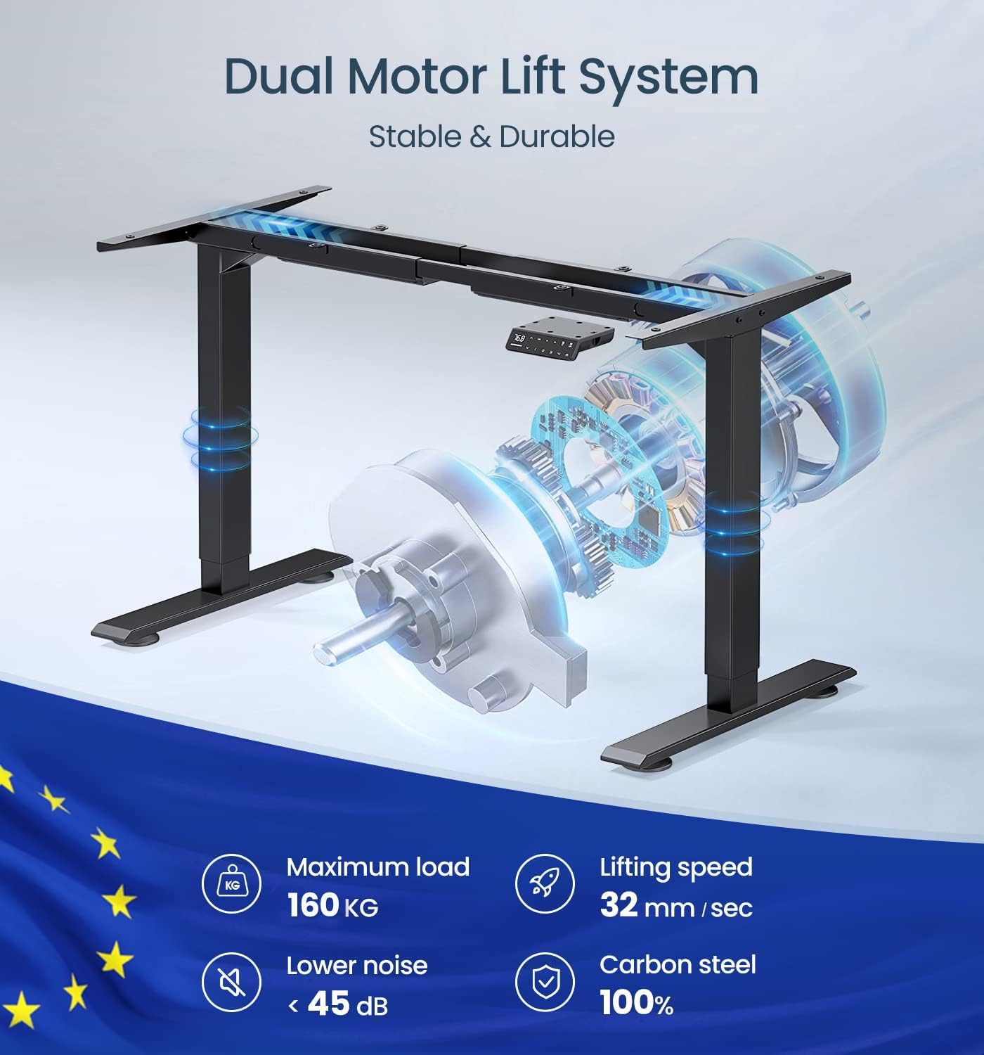 Thumbnail 4 de MAIDeSITe T2 Pro Dual Motor Adjustable Height Standing Desk Frame (Black) with memory smart panel