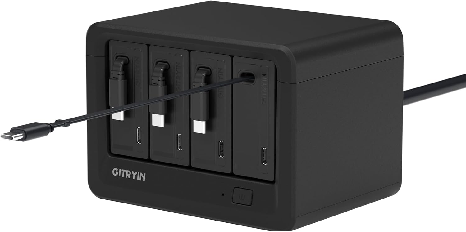 Gitryin 12-in-1 Desktop Modular Charging Station (12-in-1, 4x65W USB-C Retractable Chargers, 33.5in Built-in Cables, ETL Surge Protector) — Black