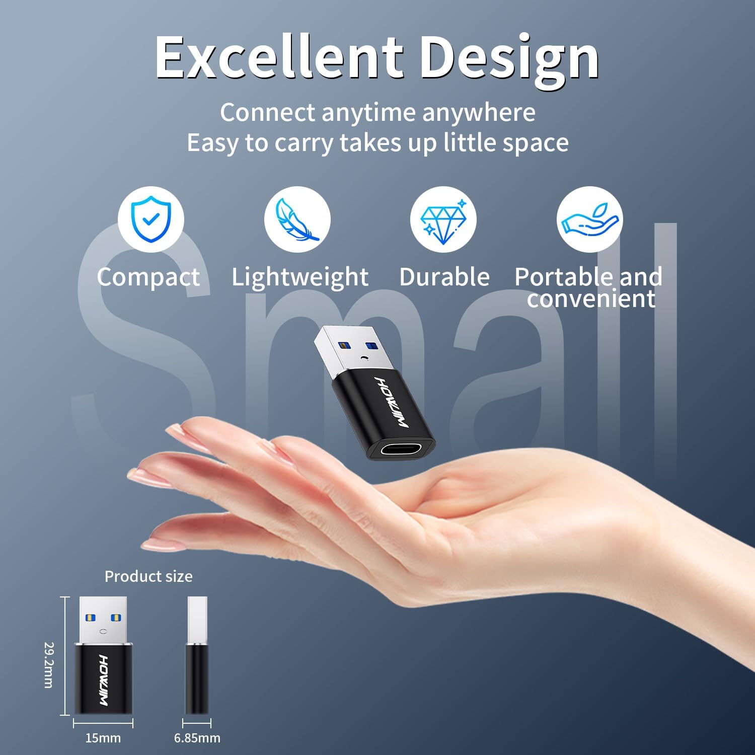 Detalle 2 de HOWJIM USB 3.0 auf USB‑C Adapter (4 Stück) mit bis zu 5 Gbit/s und Schnellladung bis 100 W/PD