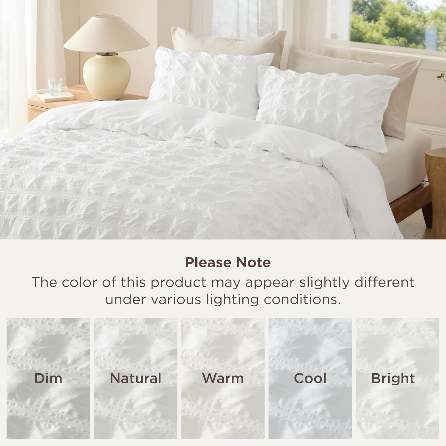 Thumbnail 6 de Bedsure King Size Duvet Cover Set in White Seersucker (230x220 cm) with Zipper Closure & 2 Pillowcases