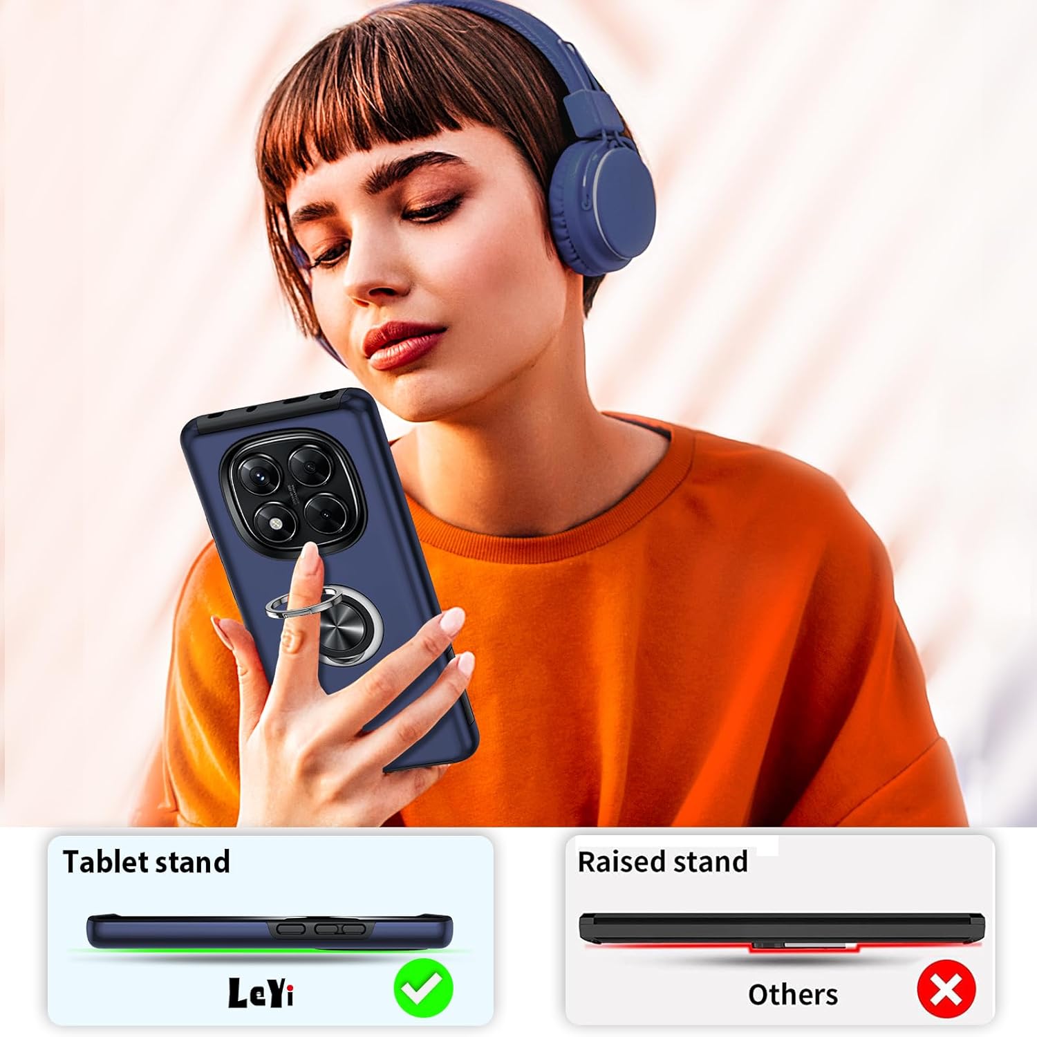 Thumbnail 5 de LeYi Coque pour Xiaomi Redmi Note 14 Pro 5G/4G et Note 14 Pro Plus 5G – Étui TPU/PC, protection anti-choc avec anneau invisible – Bleu