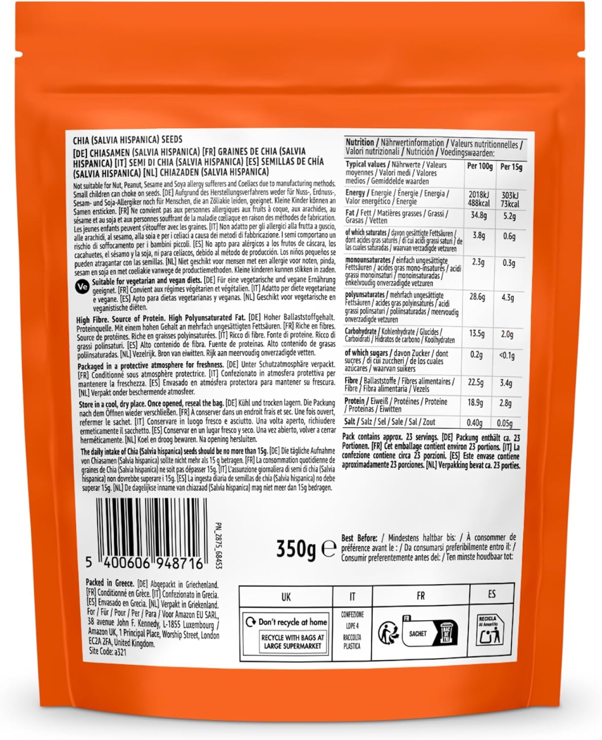 Detalle 2 de By Amazon Graines de Chia, 350 g – lot de 4