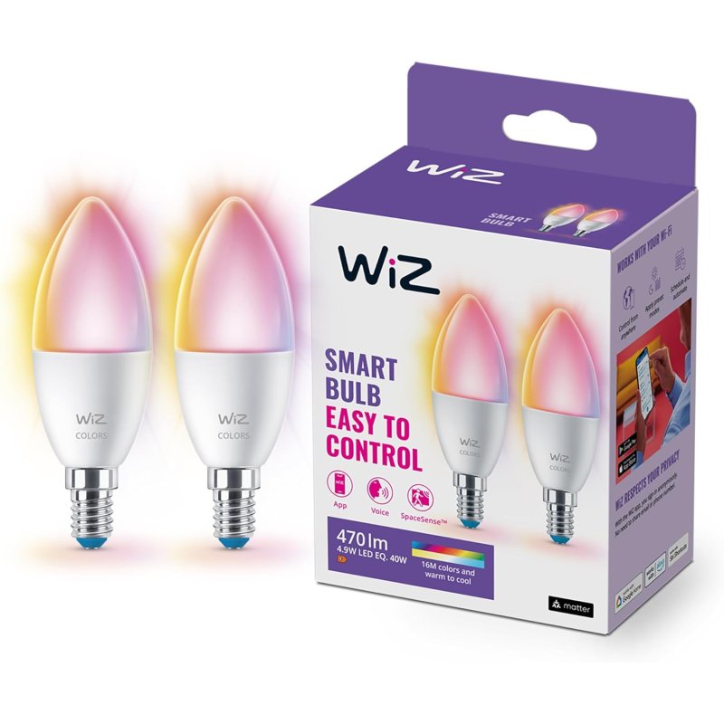 Detalle de WIZ 2x Bombilla Vela Inteligente Wi‑Fi RGBW 40 W E14