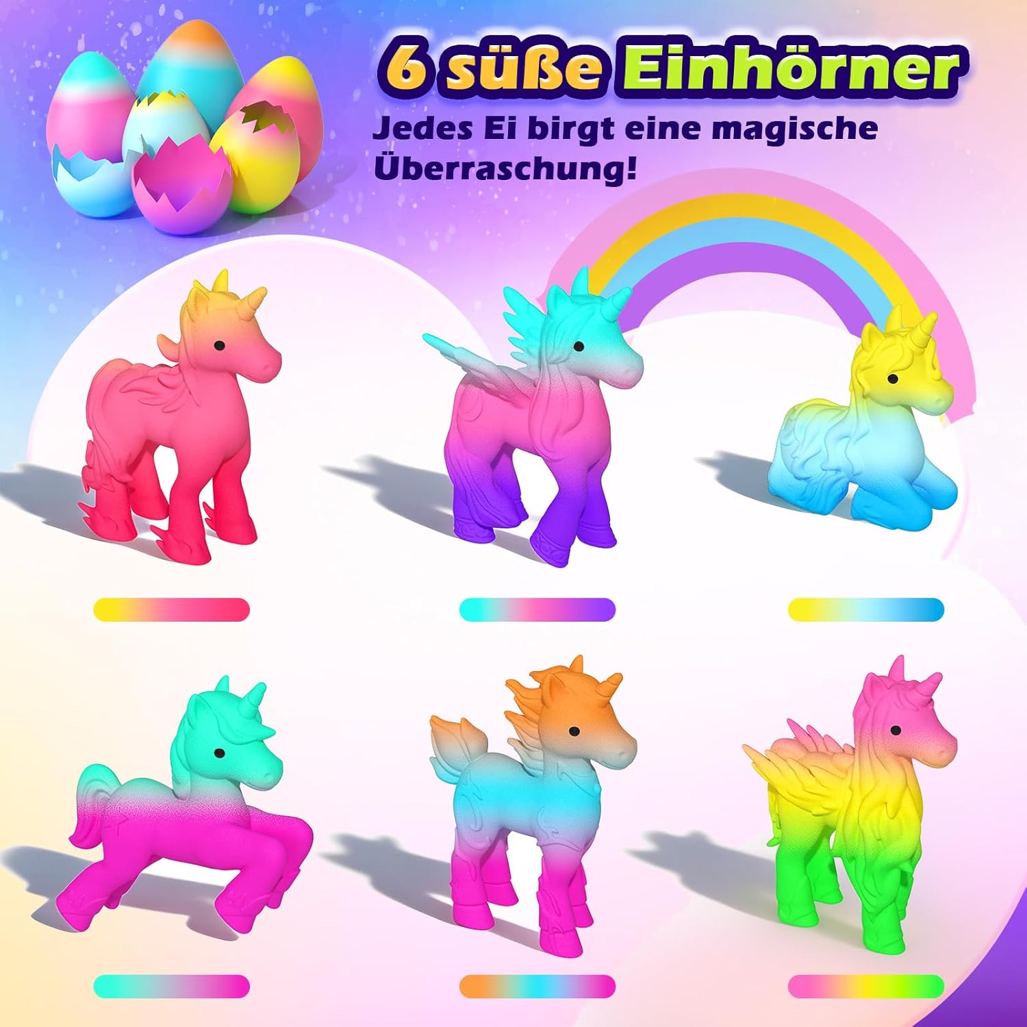 Detalle de Einhorn Schlüpft Regenbogeneier 6er Set 🐣