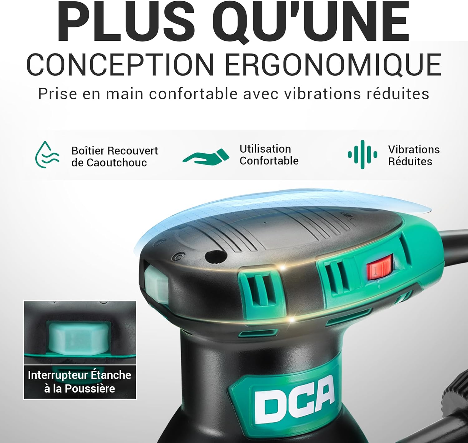 Thumbnail 6 de Ponceuse excentrique DCA 300W, 6 vitesses jusqu’à 12000 tr/min avec collecteur de poussière (disques 125 mm, 10 abrasifs)