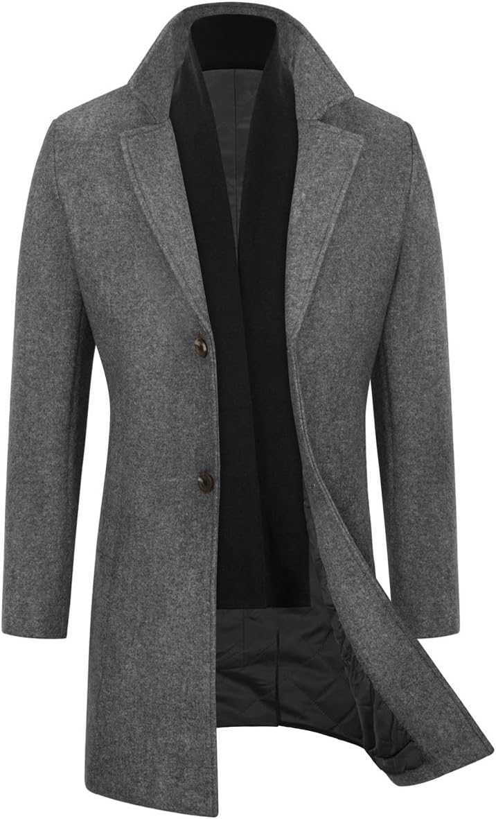 Detalle de WULFUL Men's Slim-Fit Wool Winter Coat, Two Styles with Button Closure