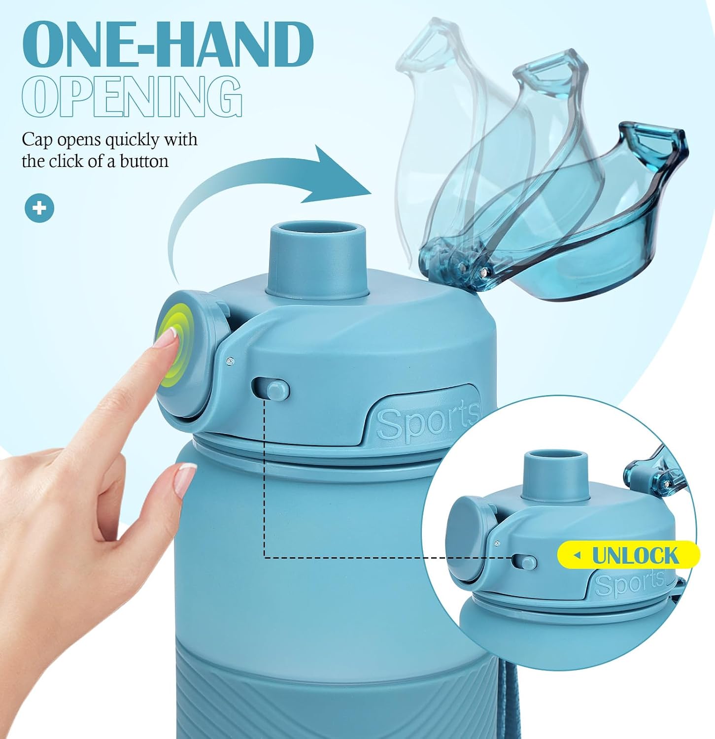 Detalle de CodiCile Water Bottle 1L – BPA Free, Leak-Proof, Light Dark Blue